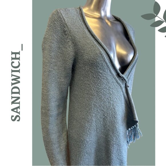 Samdwich_ Green Blue Long Sleeve Long Cardigan Sweater Fringe Size Small - Picture 3 of 7